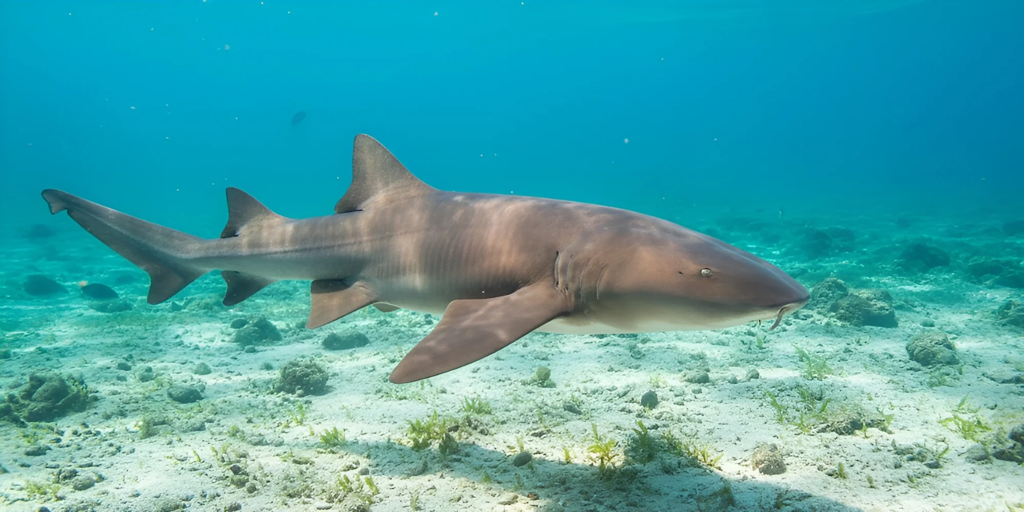 Ginglymostoma unami Pazifischer Ammenhai schwimmt über Sandfläche
