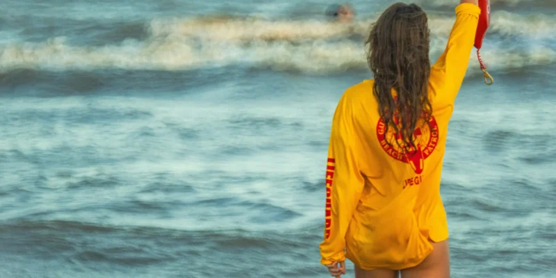 Rettungsschwimmer am strand galveston beach texas usa