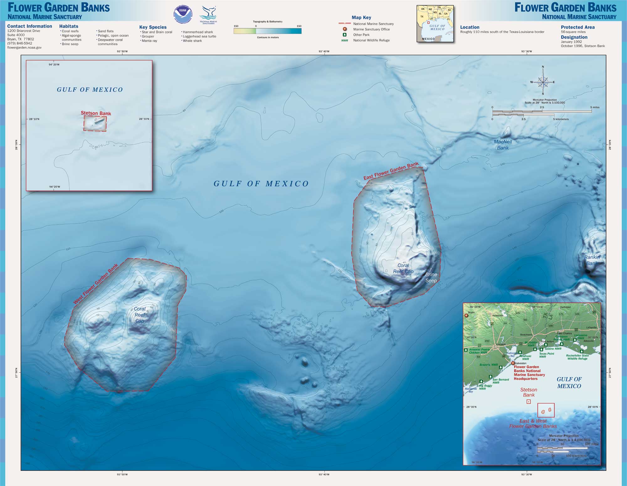 Mappa dei banchi protetti e della loro posizione nel golfo del Messico