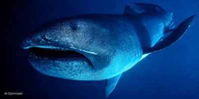 Illustrative Darstellung eines Riesenmaulhais im blauen Freiwasser
