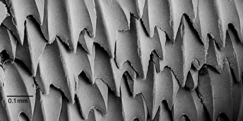 Shark skin denticles under a microscope